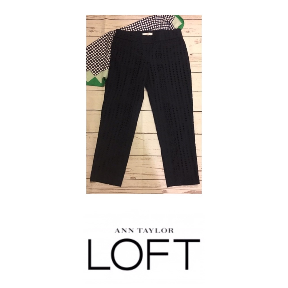 LOFT Navy Blue Eyelet Pants Marisa 2 Petite Casual Weekend Travel Vacation